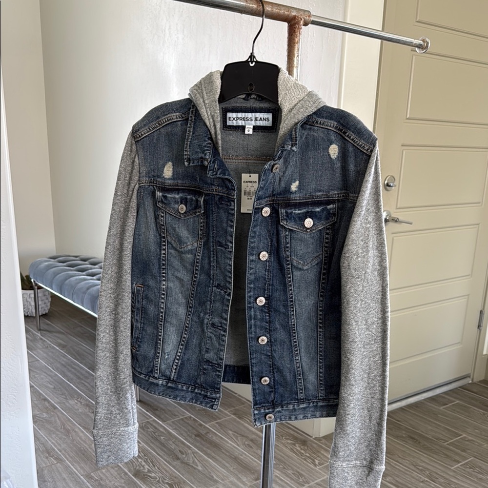 Express Blue Jean Jacket with Gray Sleeves